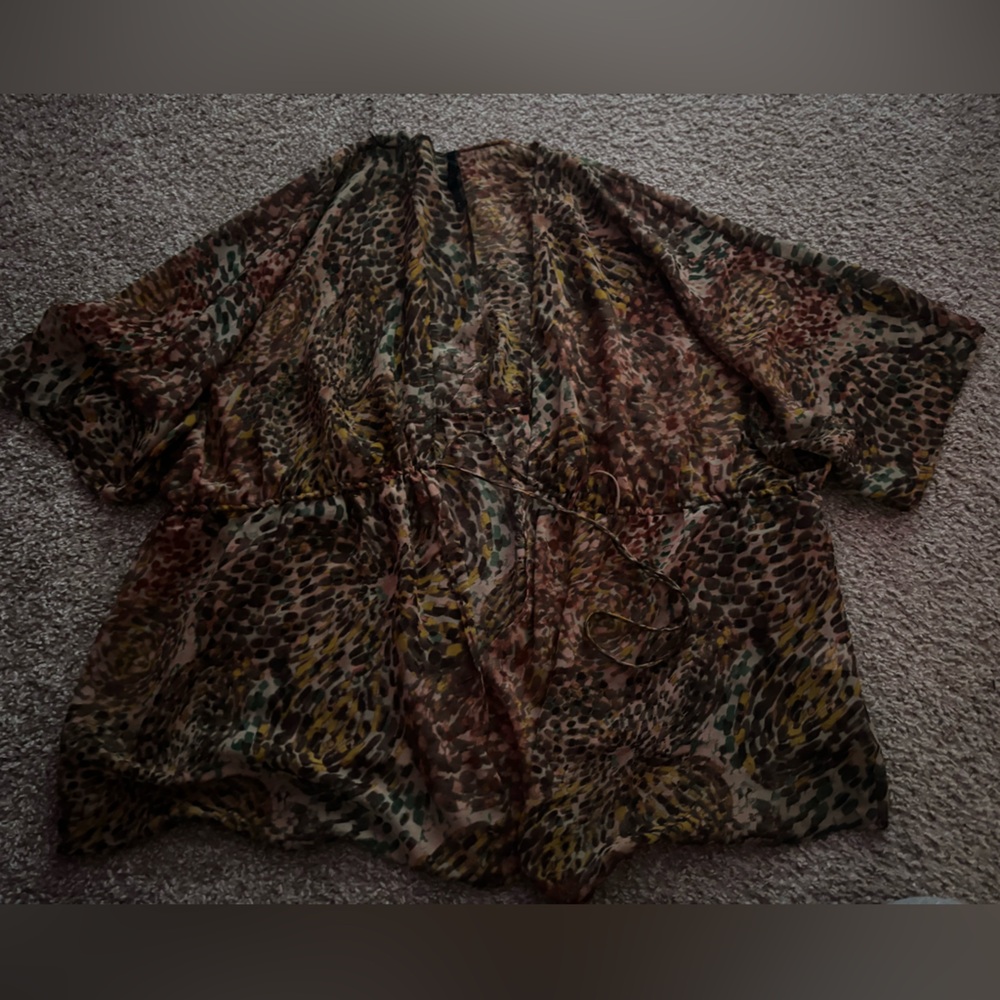 Colorful animal print tie front blouse. Worn